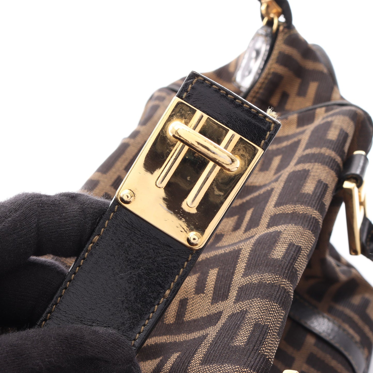 ズッカ 2WAY ミニボストンバッグ ハンドバッグ キャンバス レザー ブラウン ブラック フェンディ バッグ FENDI