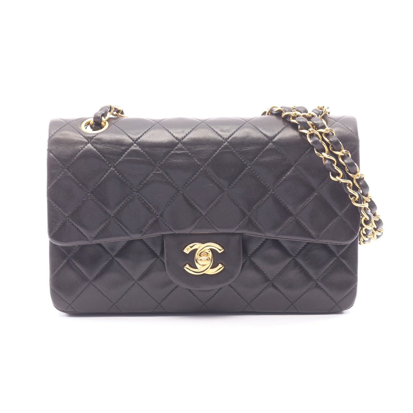 マトラッセ Wフラップ Wチェーンショルダーバッグ ラムスキン ブラック ゴールド金具 シャネル バッグ CHANEL