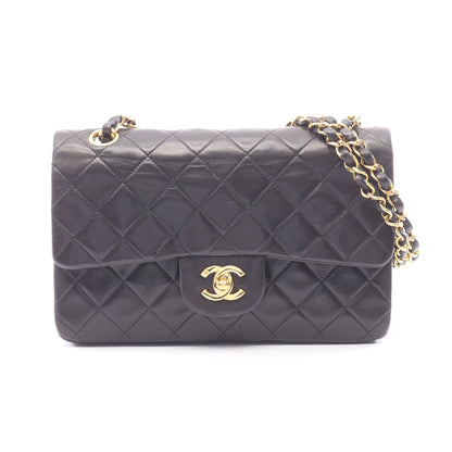 マトラッセ Wフラップ Wチェーンショルダーバッグ ラムスキン ブラック ゴールド金具 シャネル バッグ CHANEL