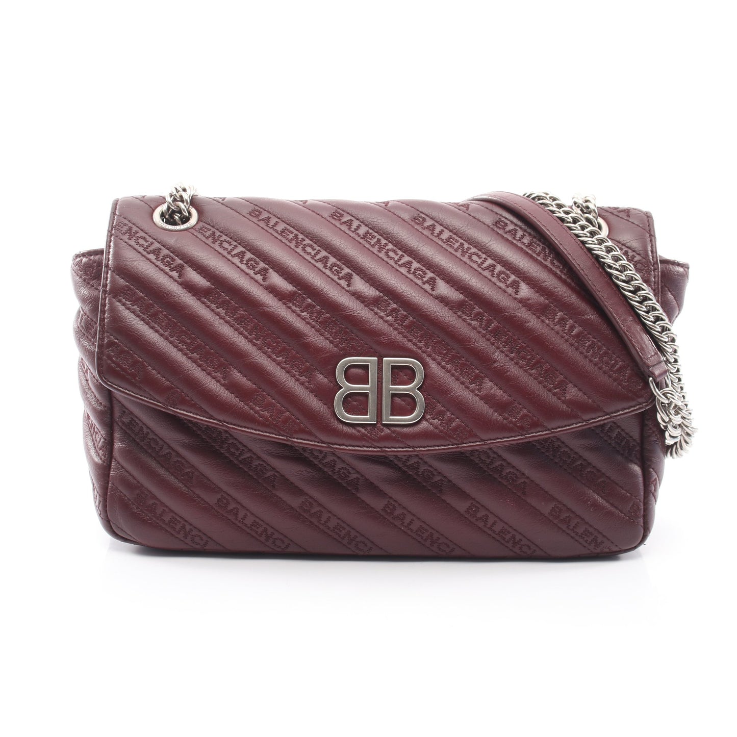BBラウンド Wチェーンショルダーバッグ レザー ボルドー ボッテガヴェネタ バッグ BOTTEGA VENETA