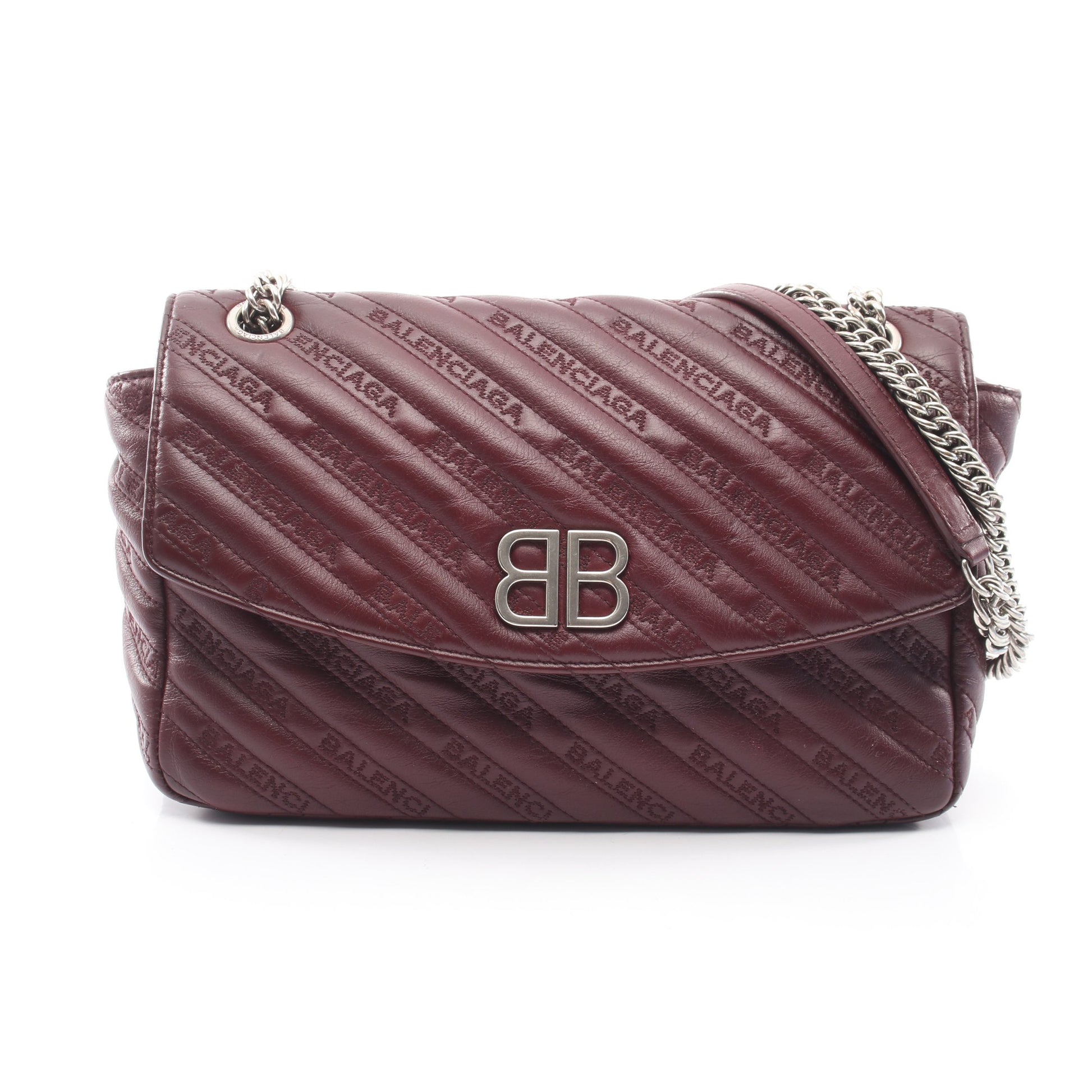 BBラウンド Wチェーンショルダーバッグ レザー ボルドー ボッテガヴェネタ バッグ BOTTEGA VENETA
