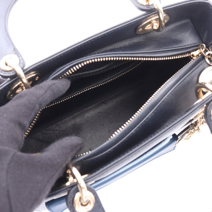 LADY DIOR レディディオール 2WAY ハンドバッグ レザー ネイビー ブルー ライトブルー クリスチャンディオール バッグ Christian Dior