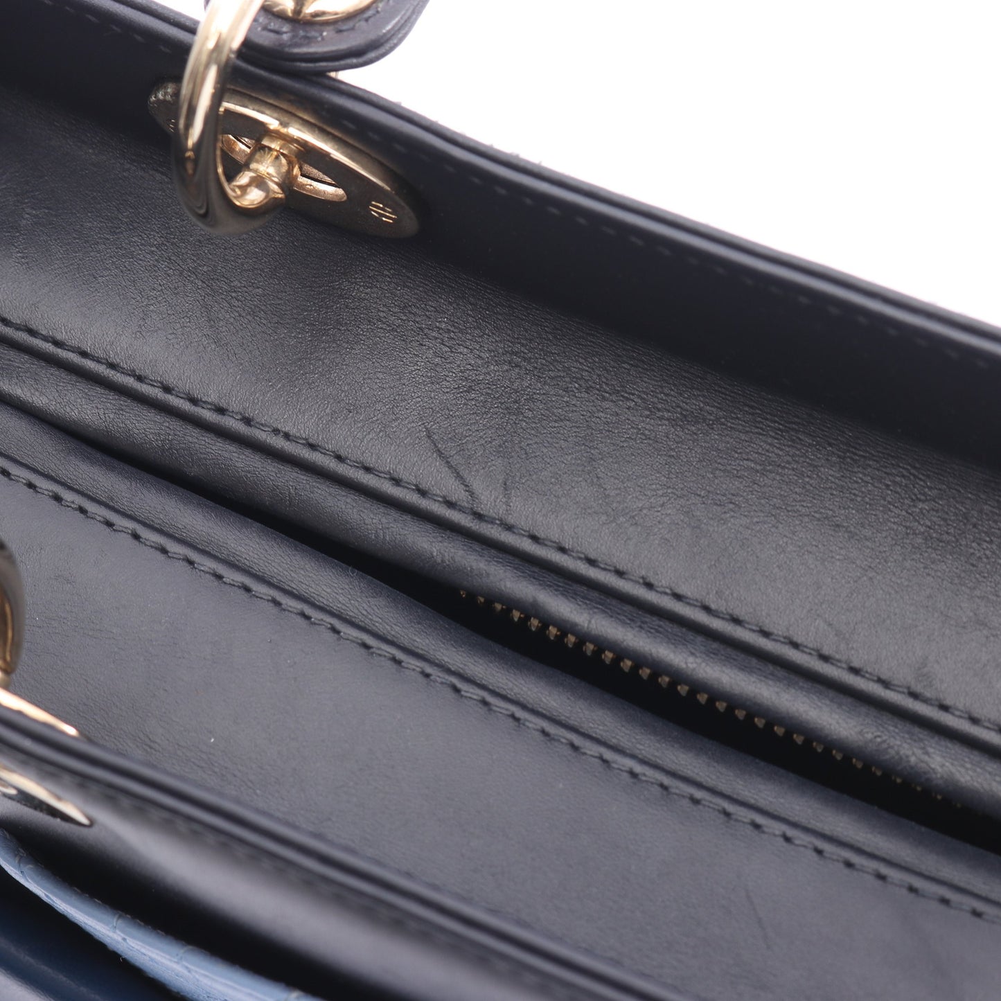 LADY DIOR レディディオール 2WAY ハンドバッグ レザー ネイビー ブルー ライトブルー クリスチャンディオール バッグ Christian Dior
