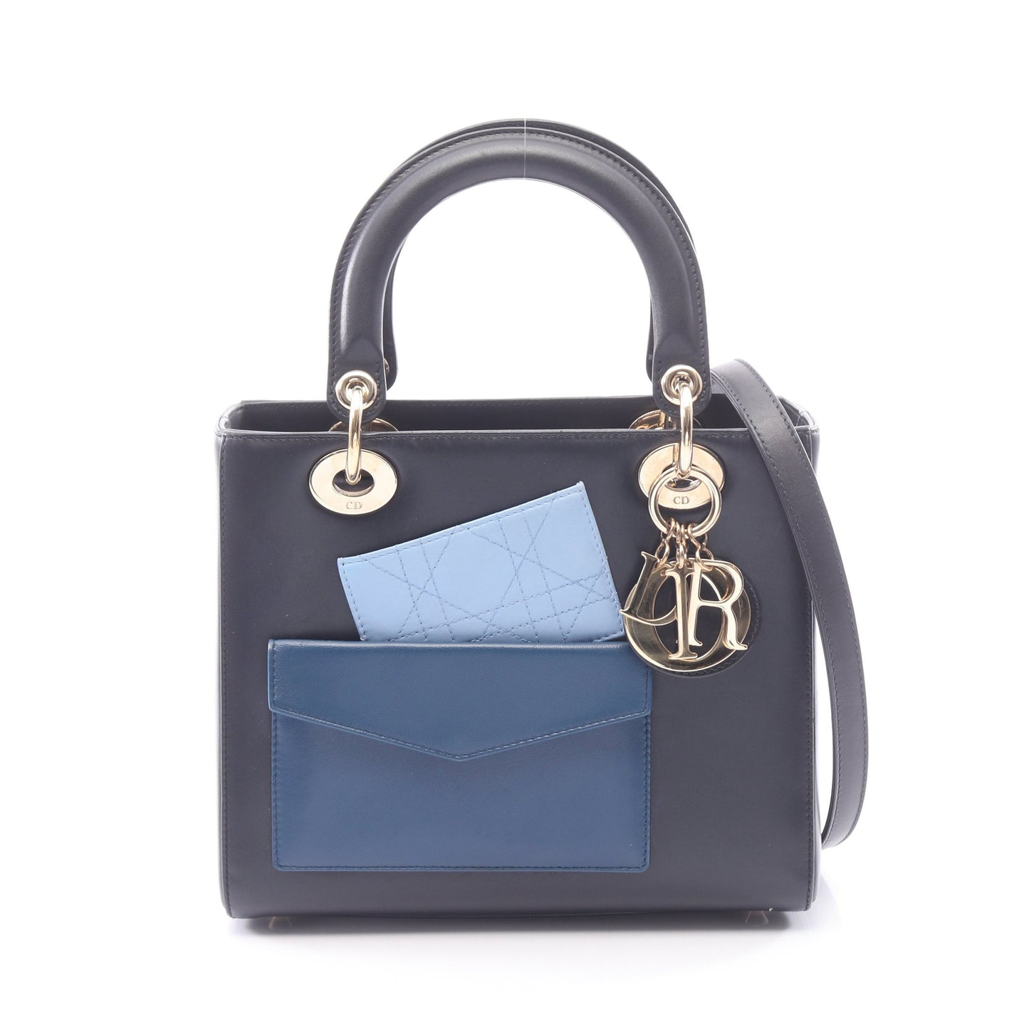 LADY DIOR レディディオール 2WAY ハンドバッグ レザー ネイビー ブルー ライトブルー クリスチャンディオール バッグ Christian Dior