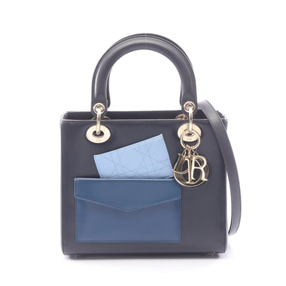 LADY DIOR レディディオール 2WAY ハンドバッグ レザー ネイビー ブルー ライトブルー クリスチャンディオール バッグ Christian Dior