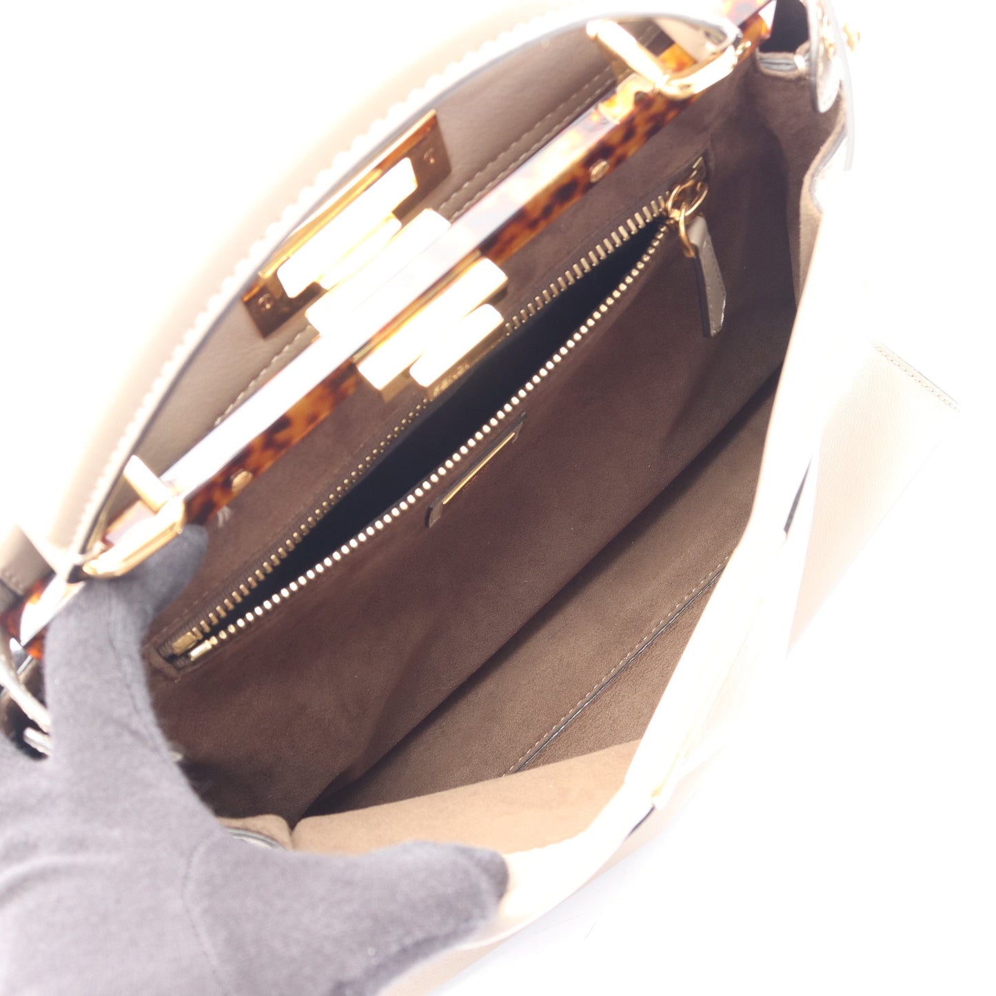ピーカブー 2WAY ハンドバッグ レザー グレーベージュ フェンディ バッグ FENDI
