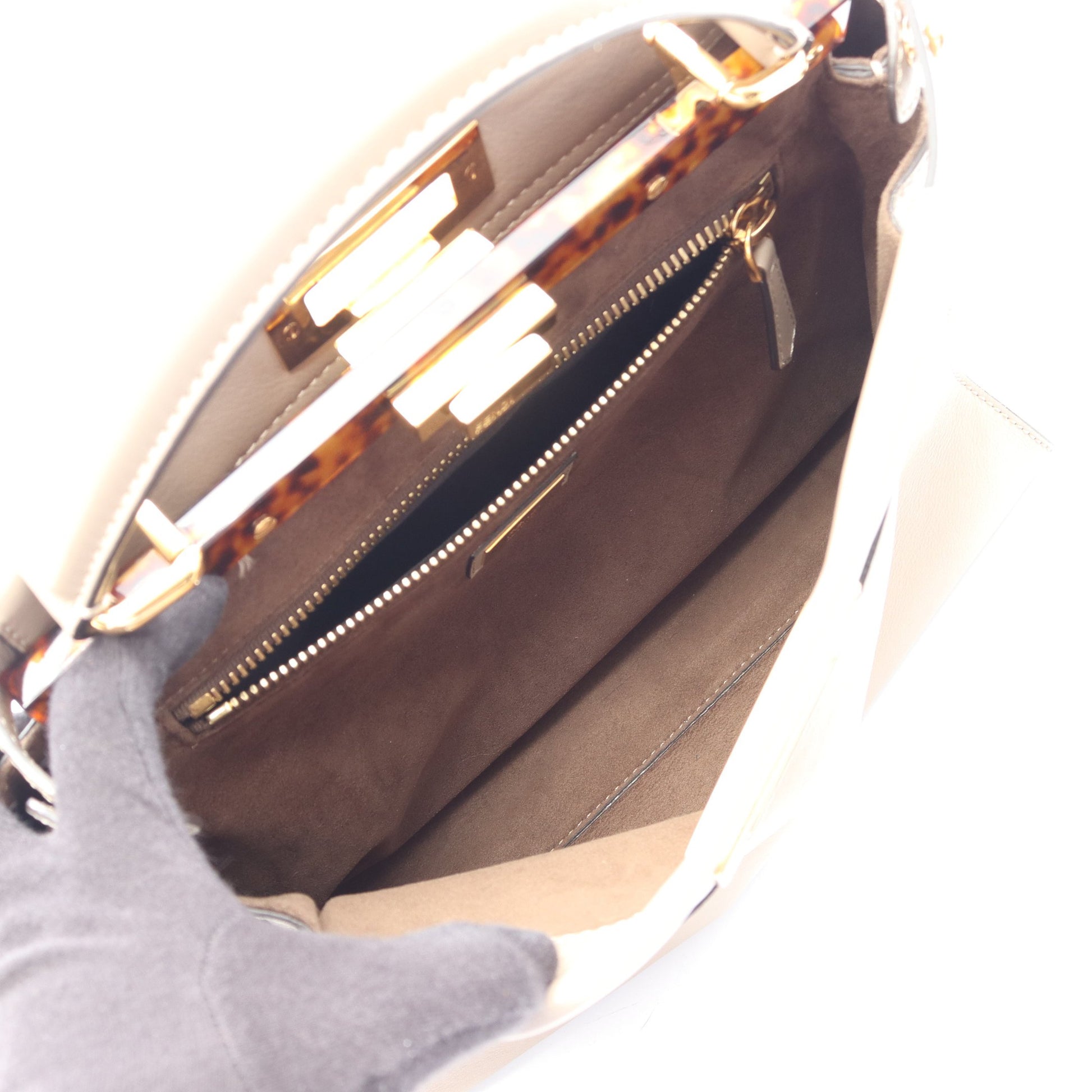 ピーカブー 2WAY ハンドバッグ レザー グレーベージュ フェンディ バッグ FENDI