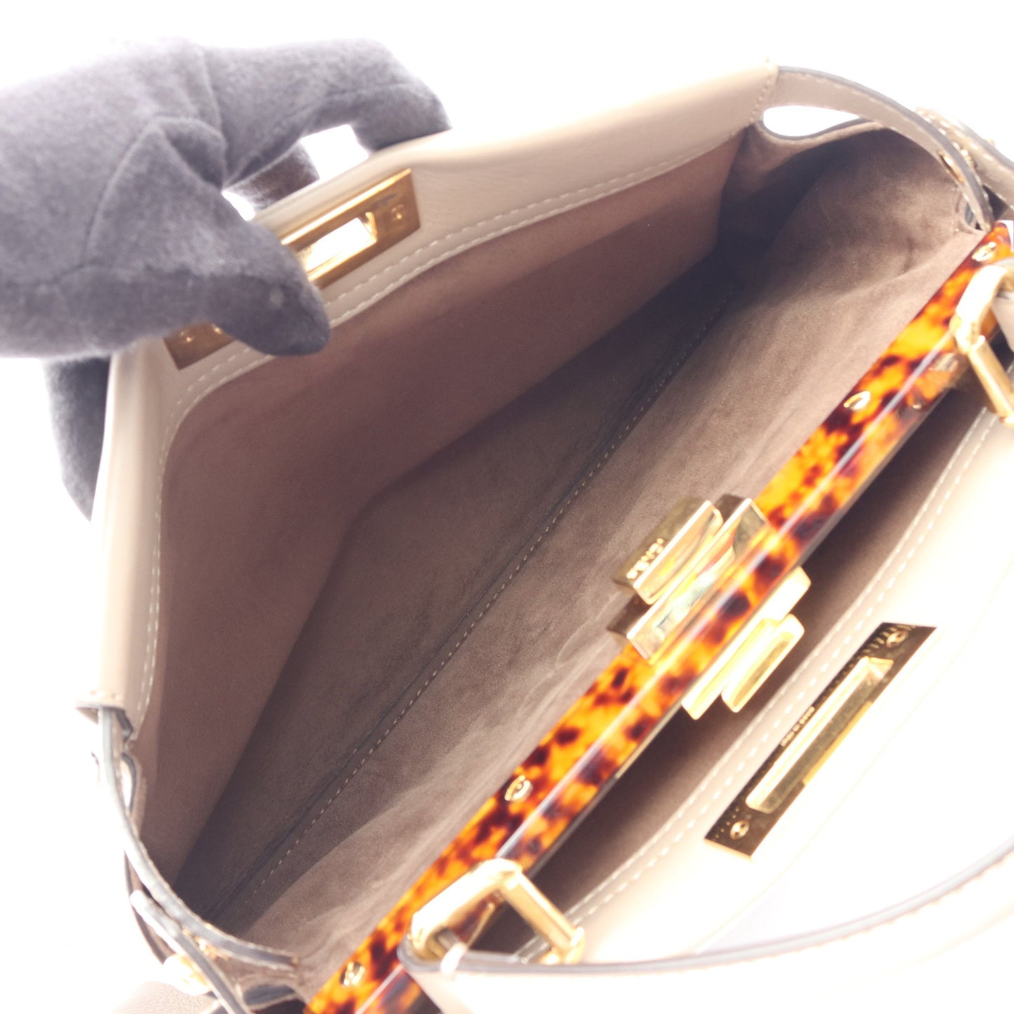 ピーカブー 2WAY ハンドバッグ レザー グレーベージュ フェンディ バッグ FENDI