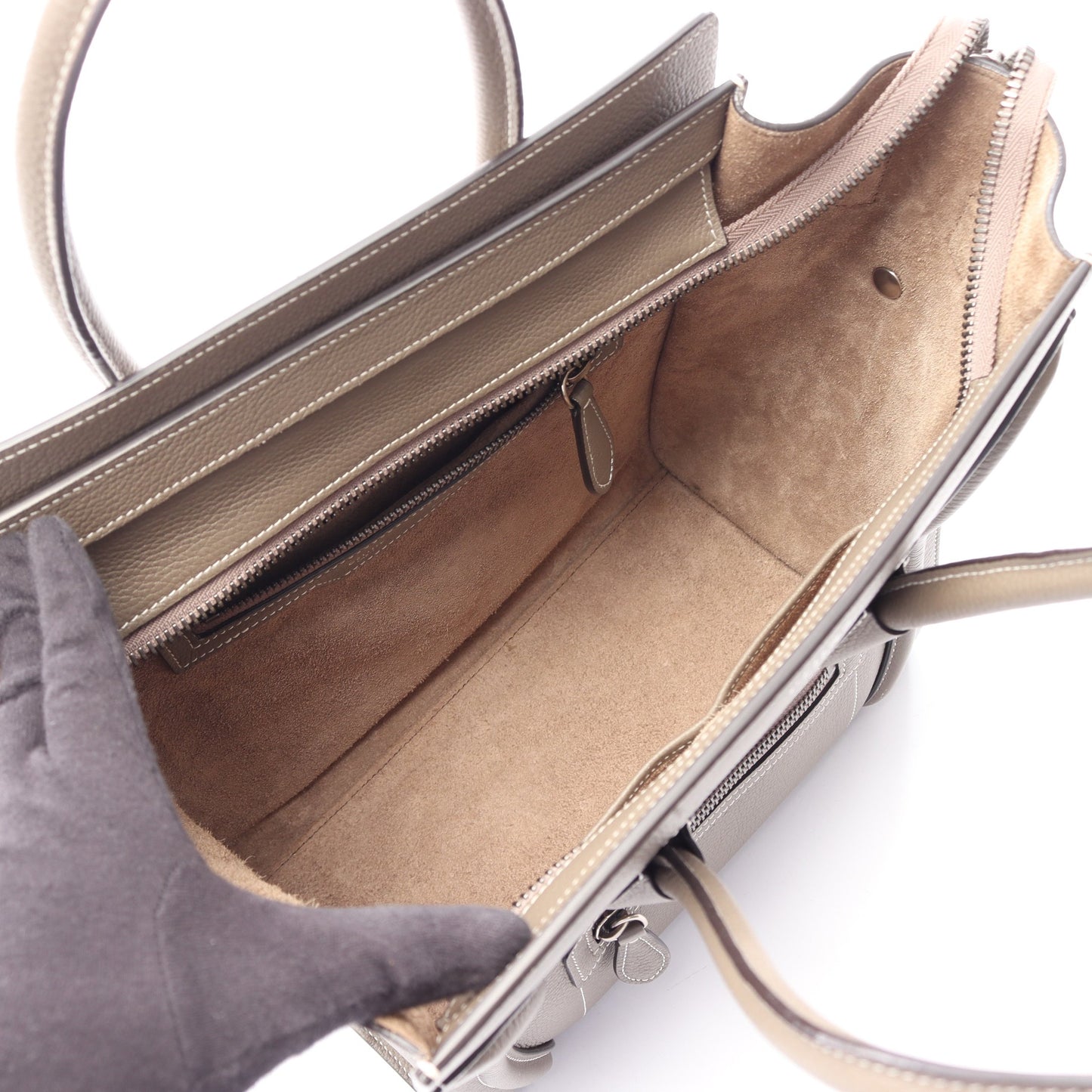 ラゲージ マイクロ ショッパー ハンドバッグ レザー グレーベージュ セリーヌ バッグ CELINE