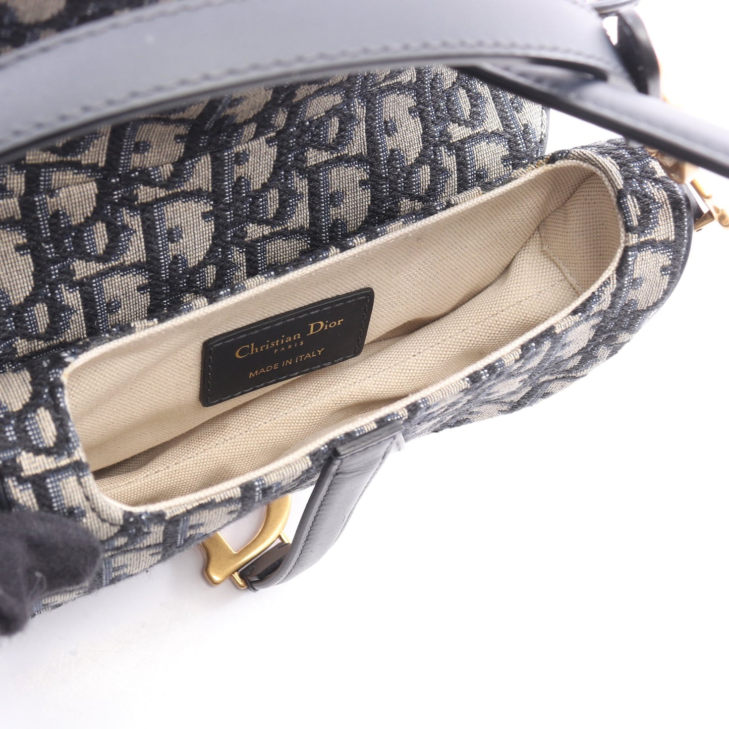 サドルバッグ ミニ オブリークジャカード ハンドバッグ キャンバス レザー ネイビー ベージュ クリスチャンディオール バッグ Christian Dior