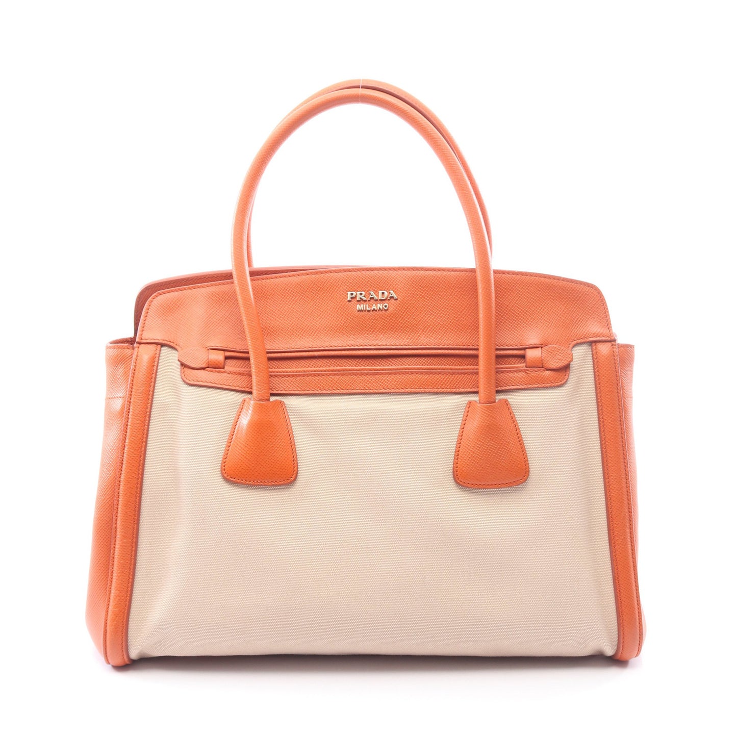 ハンドバッグ トートバッグ キャンバス サフィアーノレザー ベージュ オレンジ プラダ バッグ PRADA