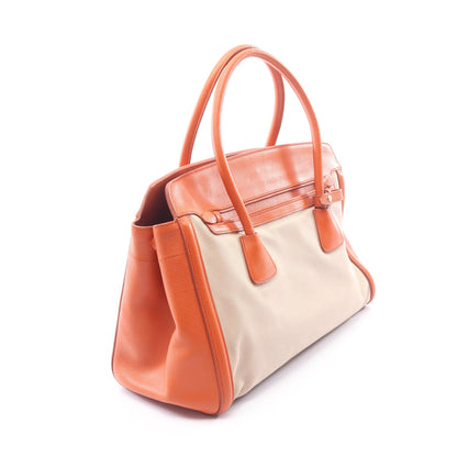 ハンドバッグ トートバッグ キャンバス サフィアーノレザー ベージュ オレンジ プラダ バッグ PRADA