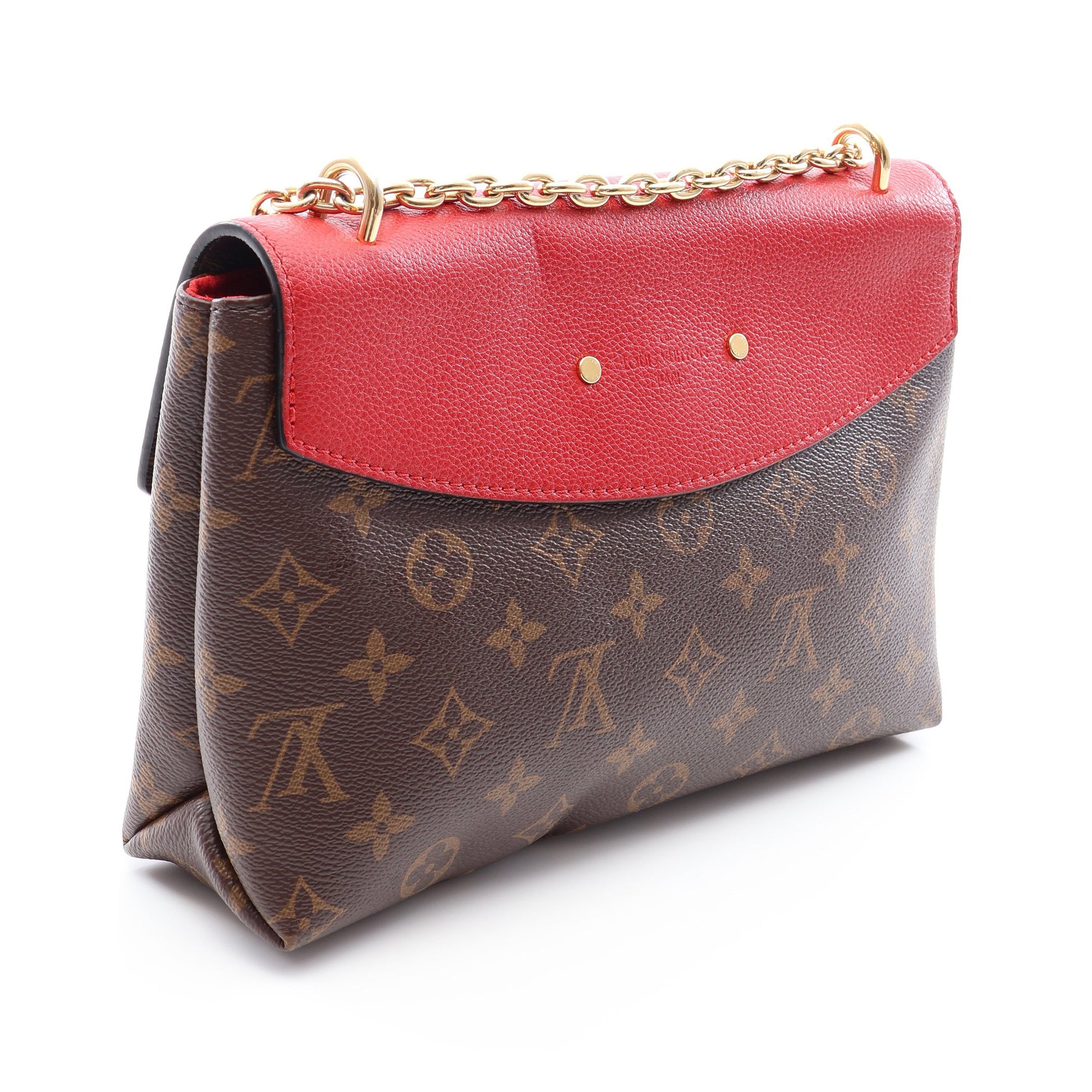 サン プラシード モノグラム スリーズ チェーンショルダーバッグ PVC レザー ブラウン レッド ルイヴィトン バッグ LOUIS VUITTON
