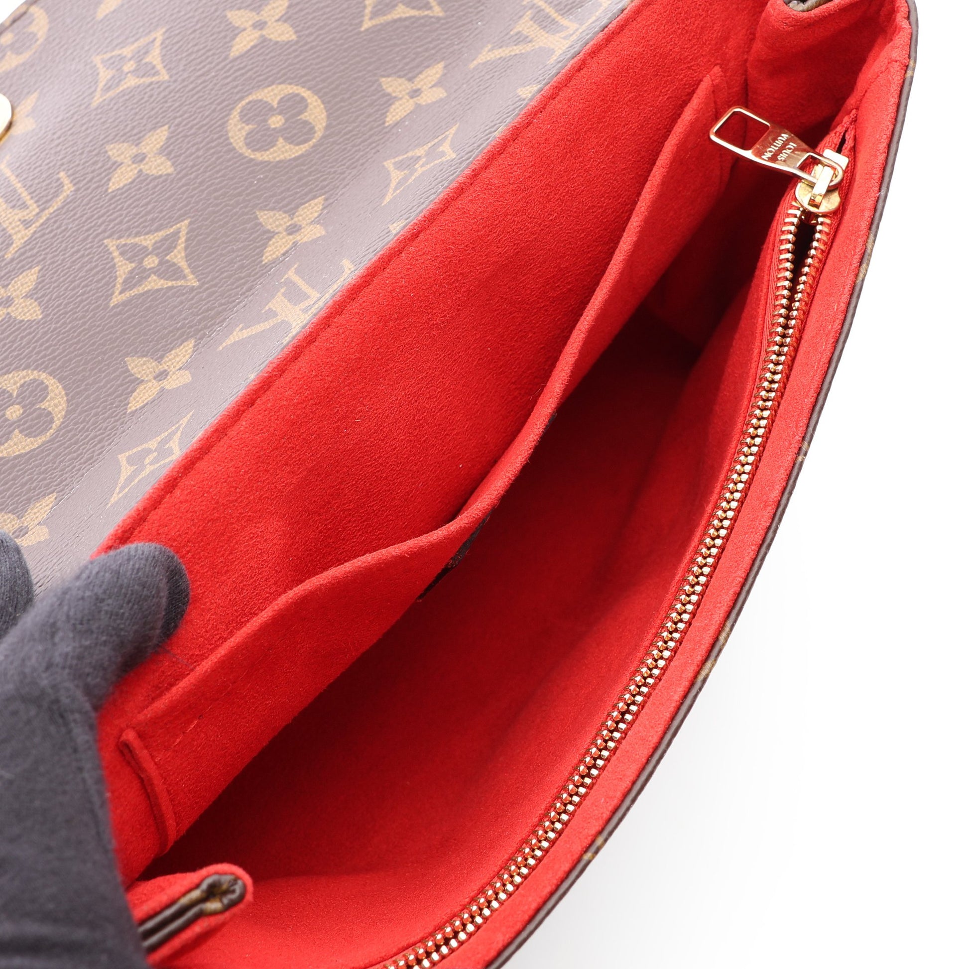 サン プラシード モノグラム スリーズ チェーンショルダーバッグ PVC レザー ブラウン レッド ルイヴィトン バッグ LOUIS VUITTON