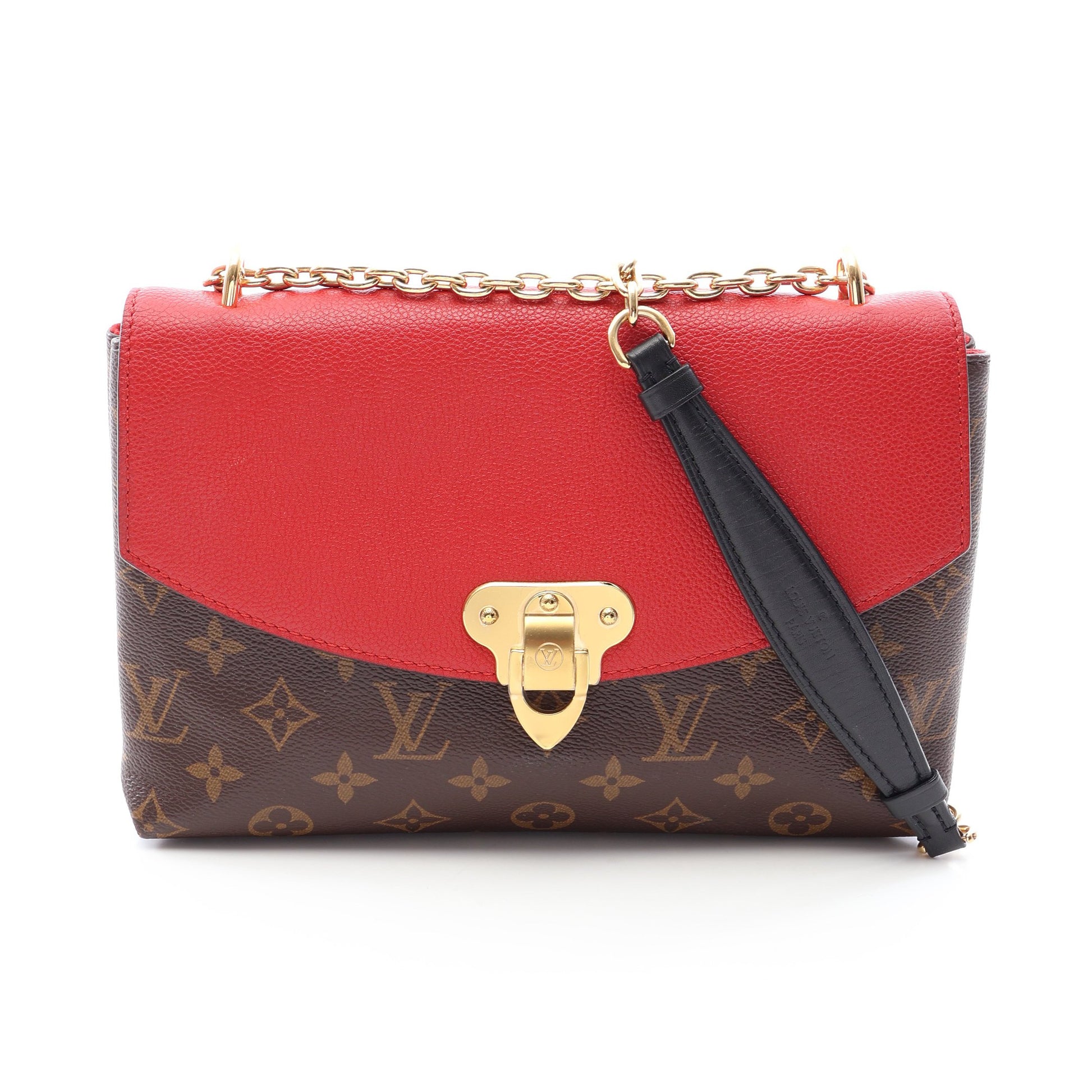 サン プラシード モノグラム スリーズ チェーンショルダーバッグ PVC レザー ブラウン レッド ルイヴィトン バッグ LOUIS VUITTON