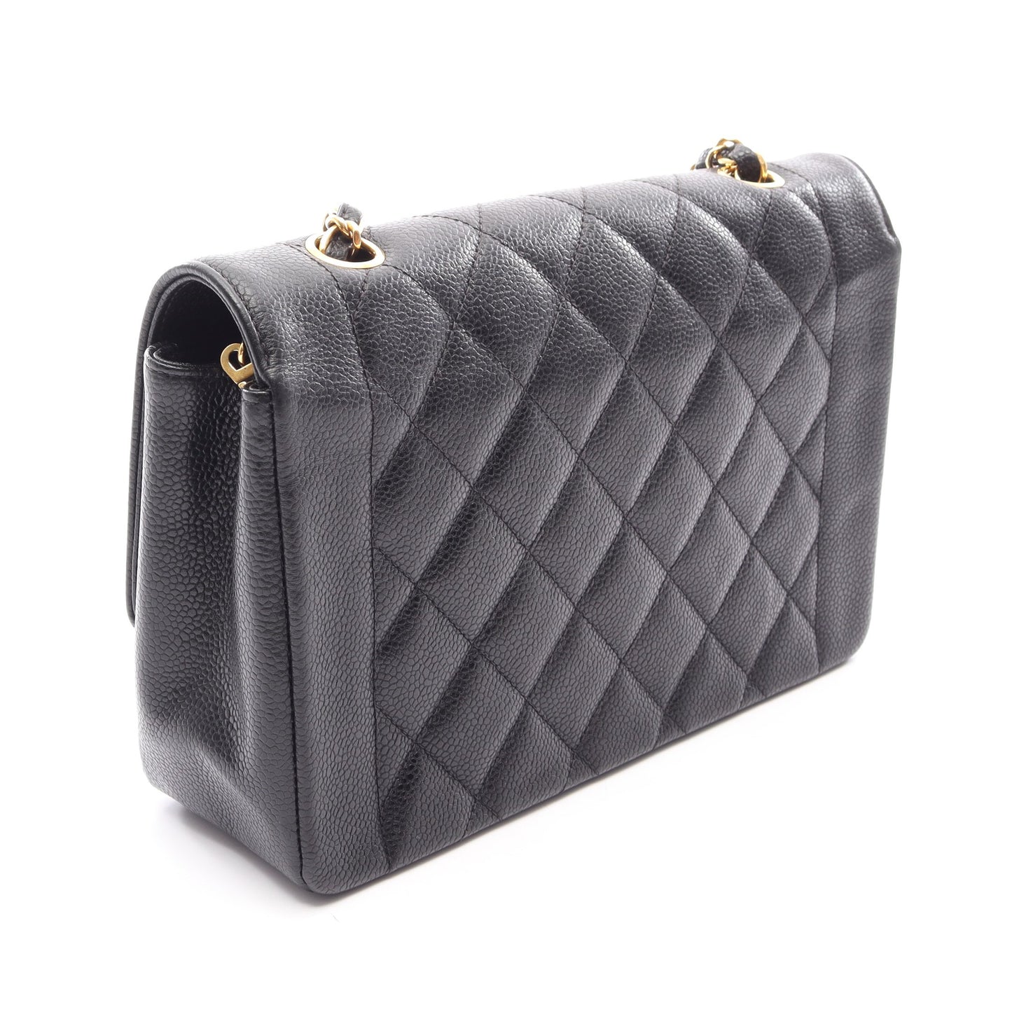 マトラッセ ダイアナフラップ チェーンショルダーバッグ キャビアスキン ブラック ゴールド金具 シャネル バッグ CHANEL