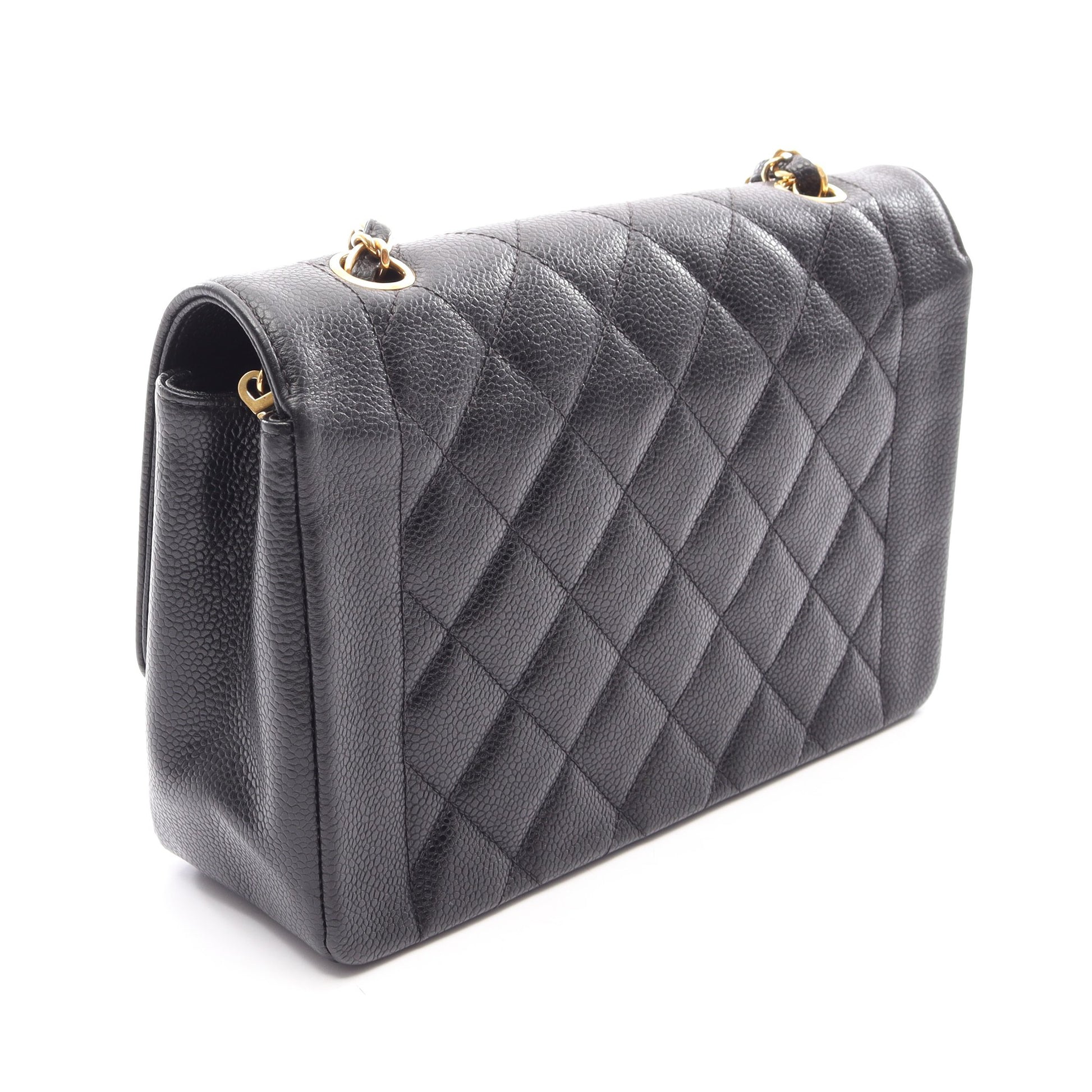 マトラッセ ダイアナフラップ チェーンショルダーバッグ キャビアスキン ブラック ゴールド金具 シャネル バッグ CHANEL