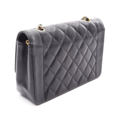 マトラッセ ダイアナフラップ チェーンショルダーバッグ キャビアスキン ブラック ゴールド金具 シャネル バッグ CHANEL