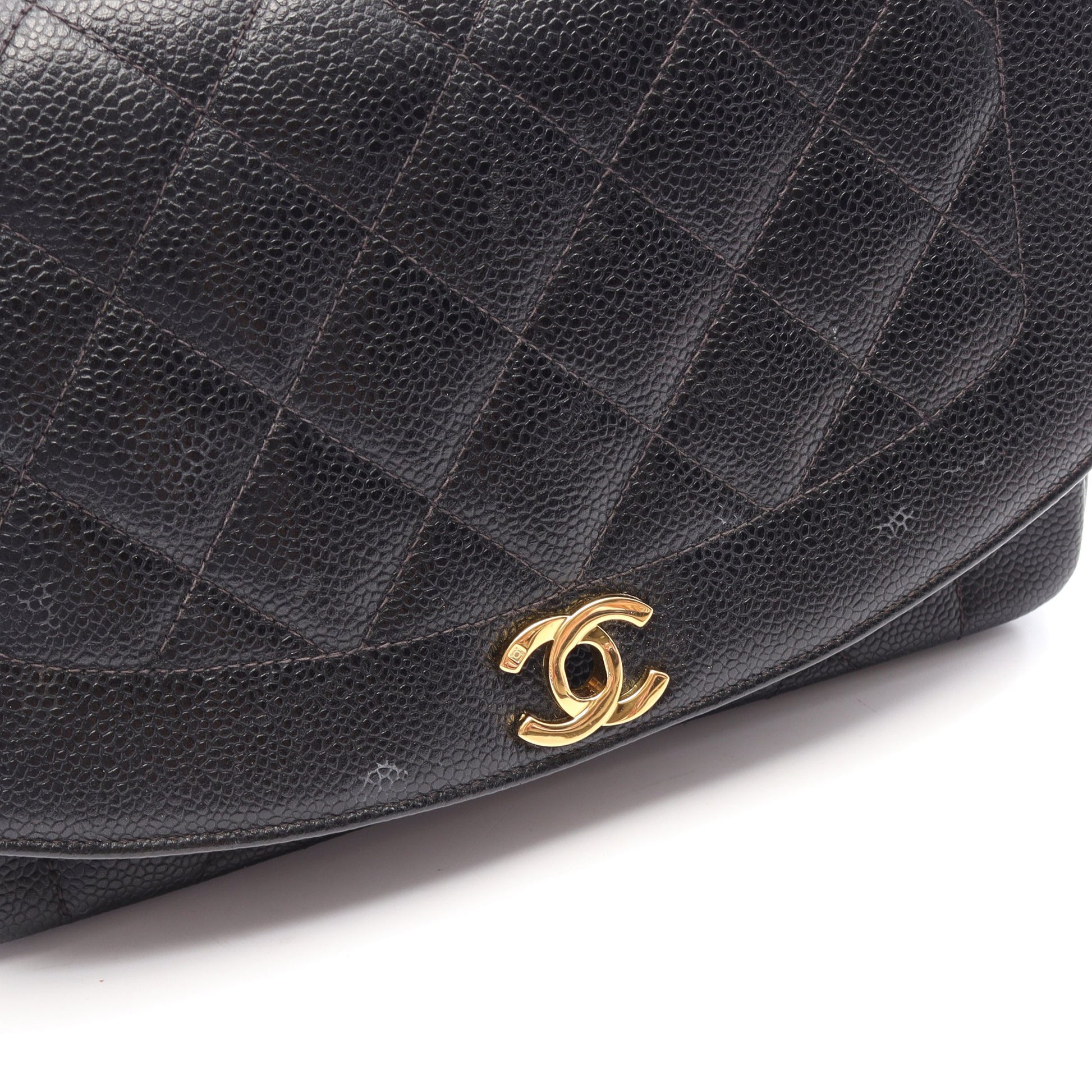 マトラッセ ダイアナフラップ チェーンショルダーバッグ キャビアスキン ブラック ゴールド金具 シャネル バッグ CHANEL