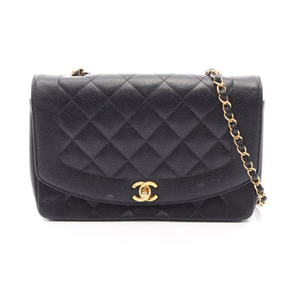マトラッセ ダイアナフラップ チェーンショルダーバッグ キャビアスキン ブラック ゴールド金具 シャネル バッグ CHANEL