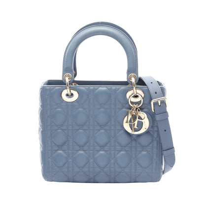 LADY DIOR レディディオール ミディアム カナージュ 2WAY ハンドバッグ レザー ブルー クリスチャンディオール バッグ Christian Dior