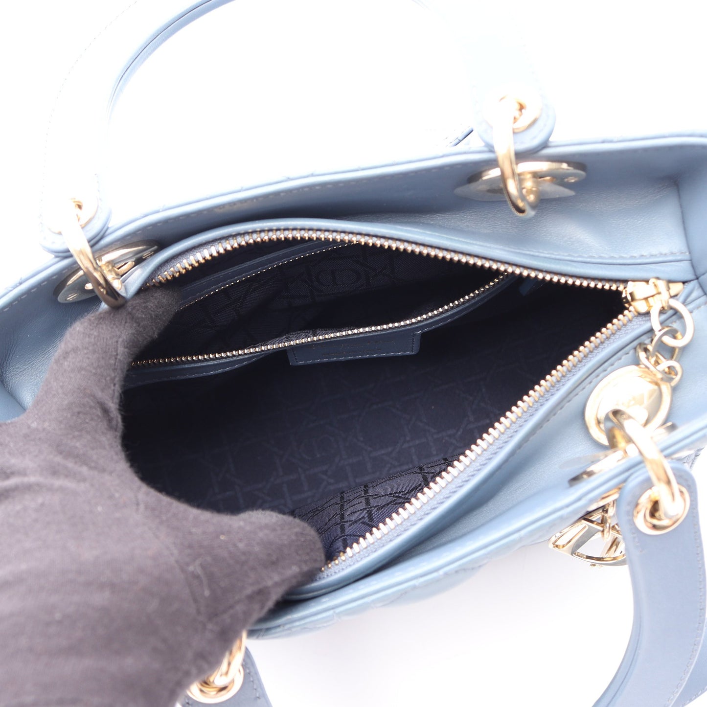 LADY DIOR レディディオール ミディアム カナージュ 2WAY ハンドバッグ レザー ブルー クリスチャンディオール バッグ Christian Dior