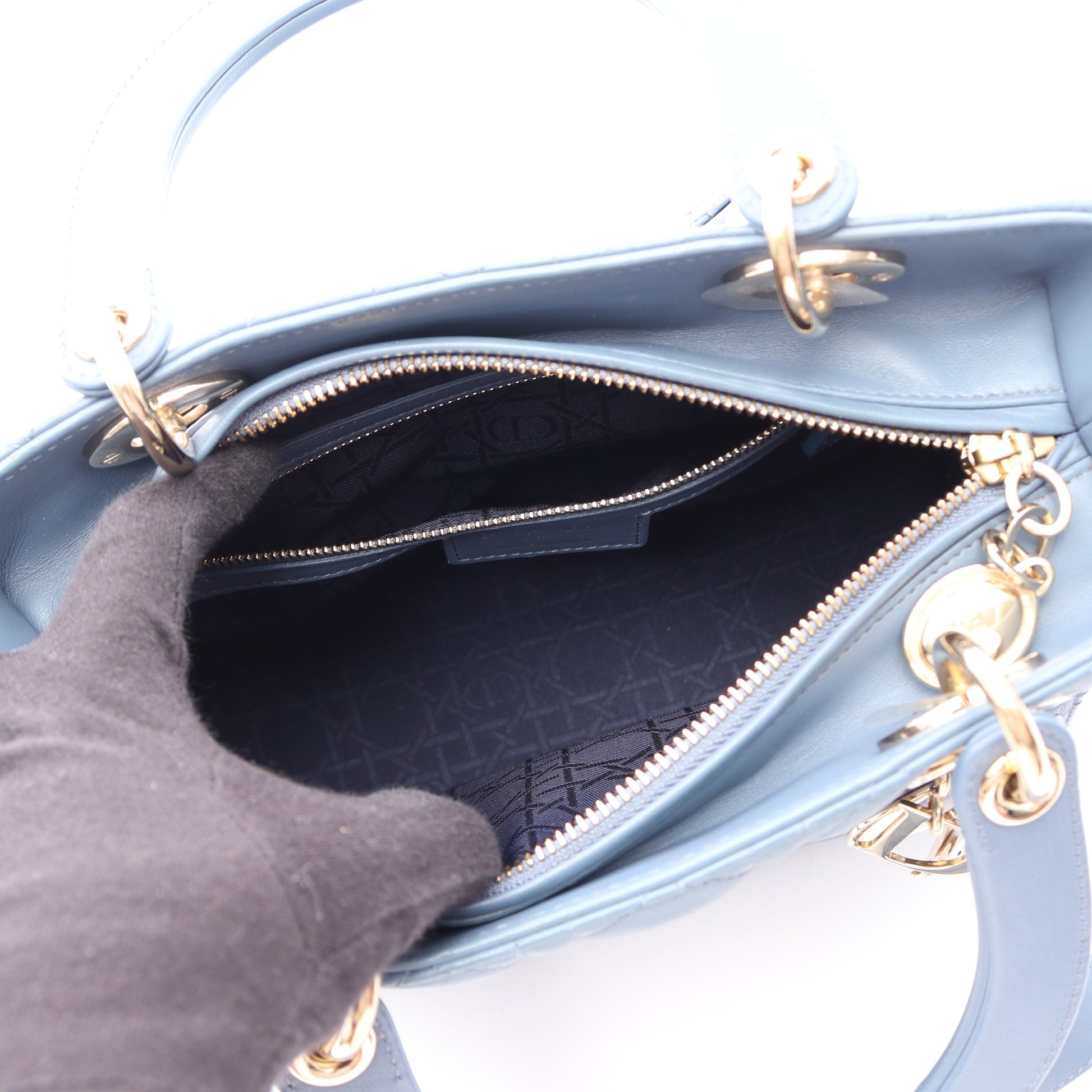 LADY DIOR レディディオール ミディアム カナージュ 2WAY ハンドバッグ レザー ブルー クリスチャンディオール バッグ Christian Dior
