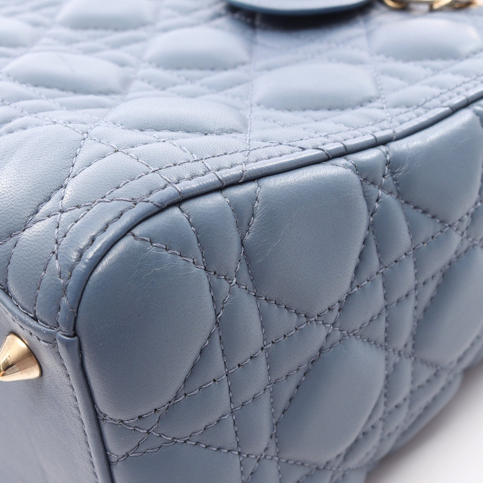 LADY DIOR レディディオール ミディアム カナージュ 2WAY ハンドバッグ レザー ブルー クリスチャンディオール バッグ Christian Dior