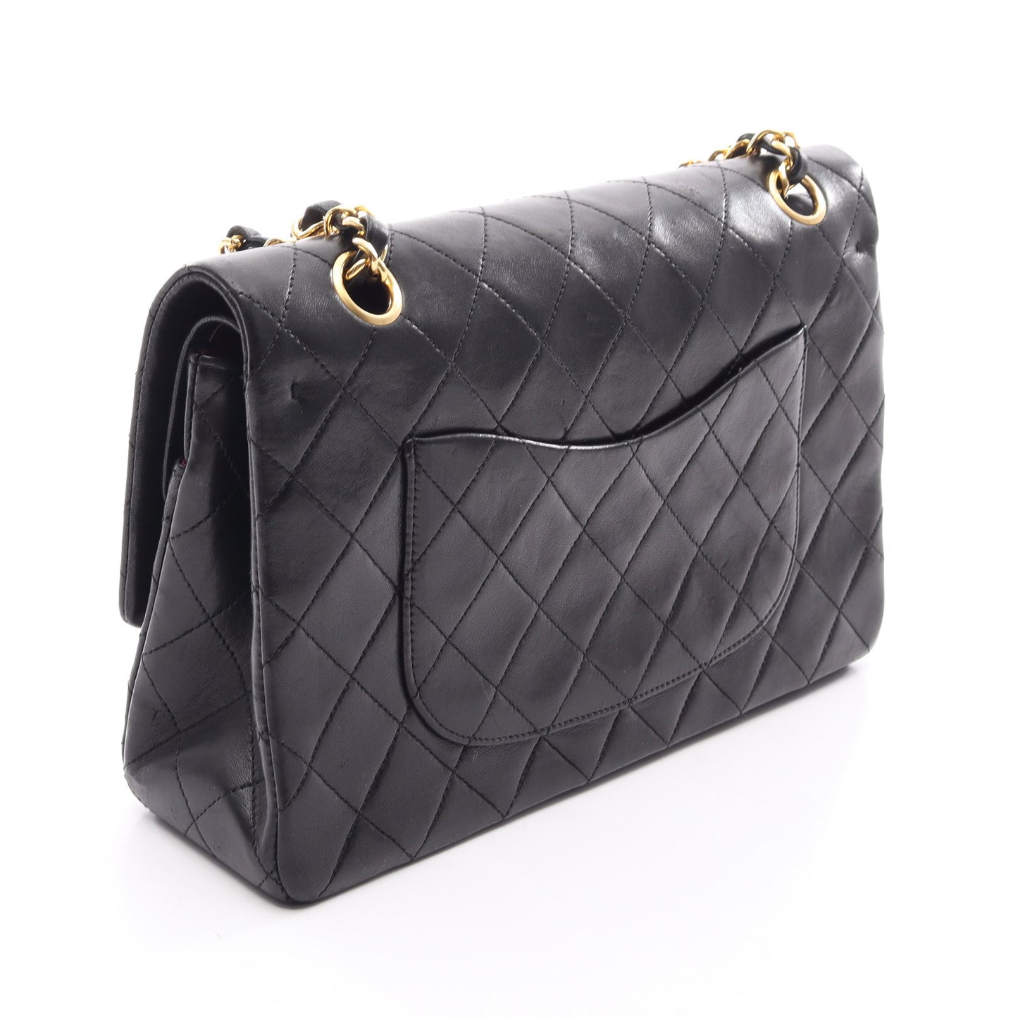 マトラッセ Wフラップ Wチェーンショルダーバッグ ラムスキン ブラック ゴールド金具 シャネル バッグ CHANEL
