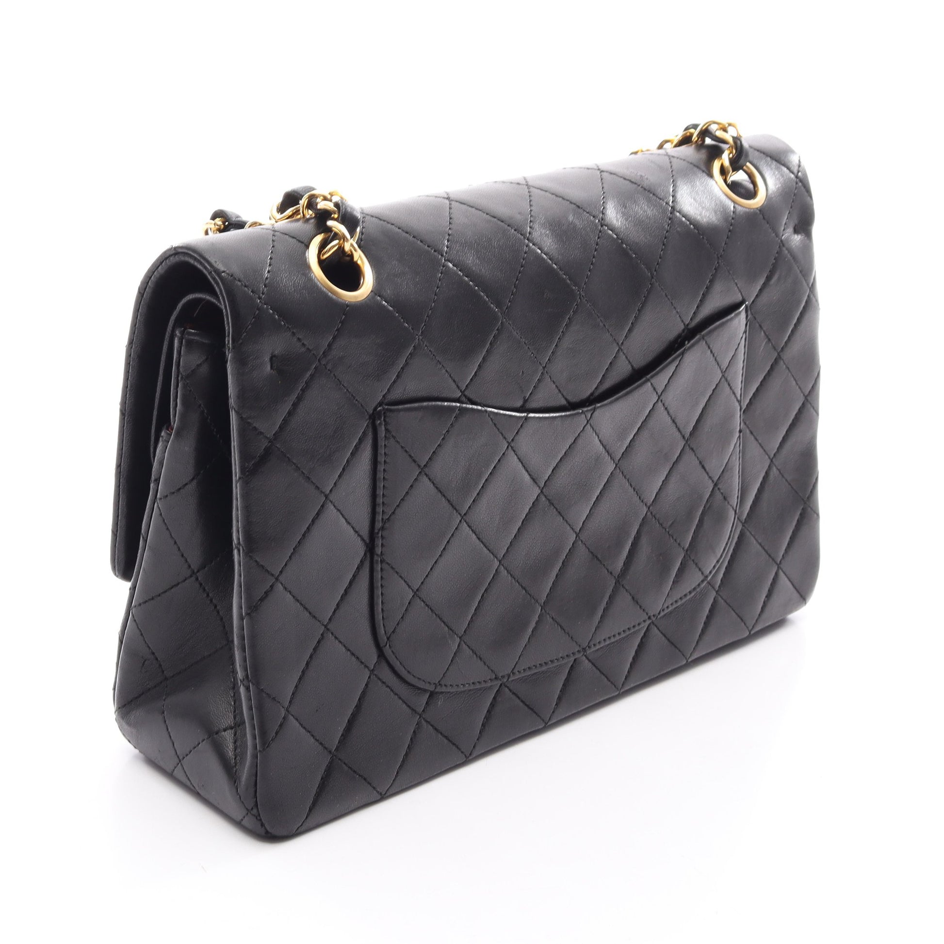 マトラッセ Wフラップ Wチェーンショルダーバッグ ラムスキン ブラック ゴールド金具 シャネル バッグ CHANEL