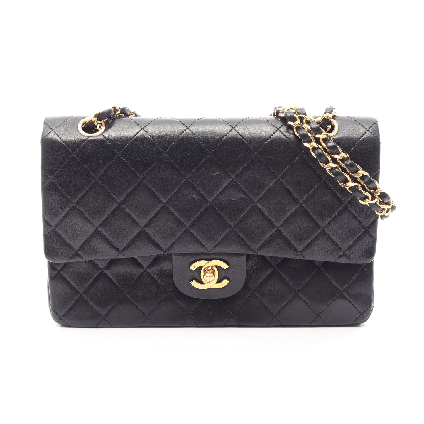 マトラッセ Wフラップ Wチェーンショルダーバッグ ラムスキン ブラック ゴールド金具 シャネル バッグ CHANEL