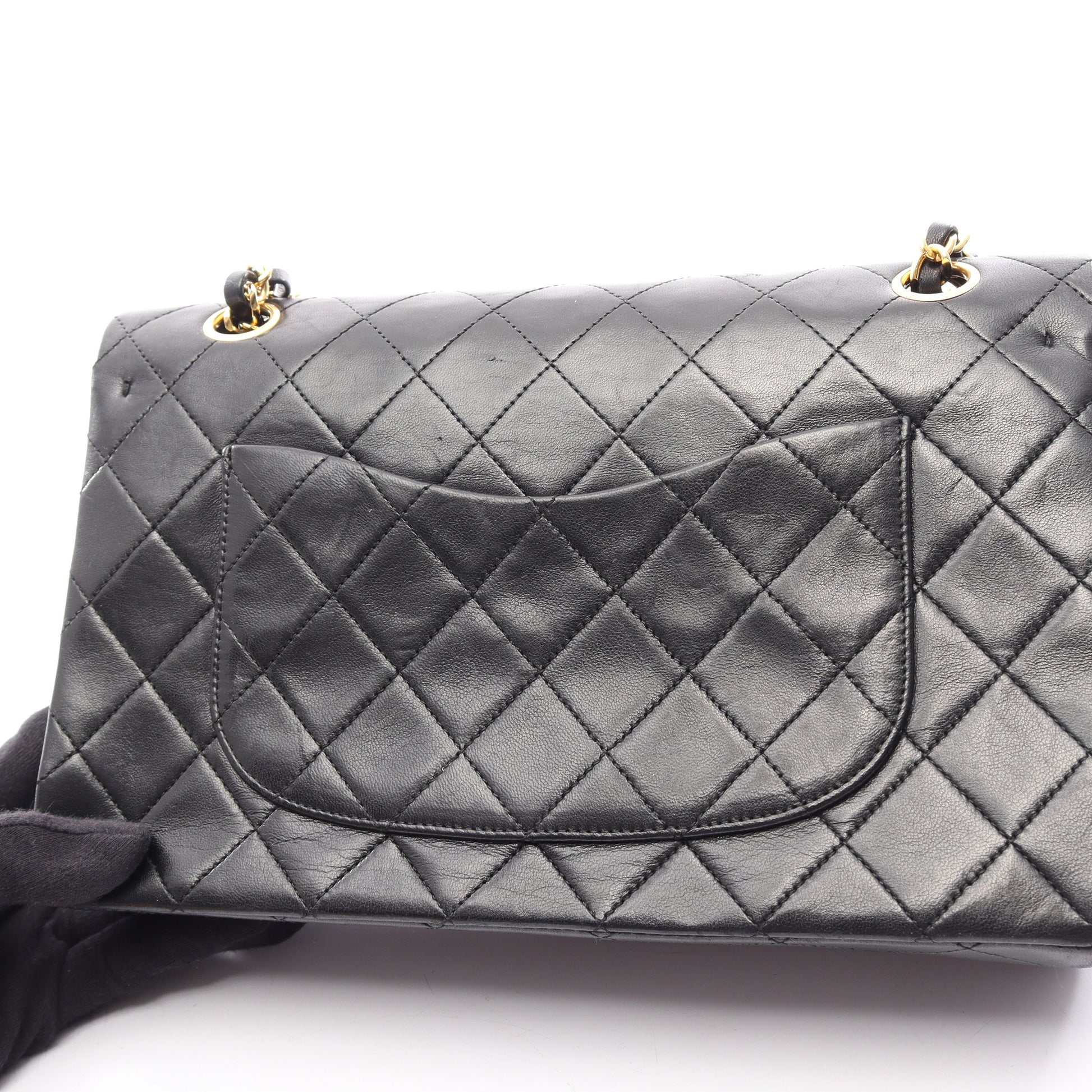 マトラッセ Wフラップ Wチェーンショルダーバッグ ラムスキン ブラック ゴールド金具 シャネル バッグ CHANEL
