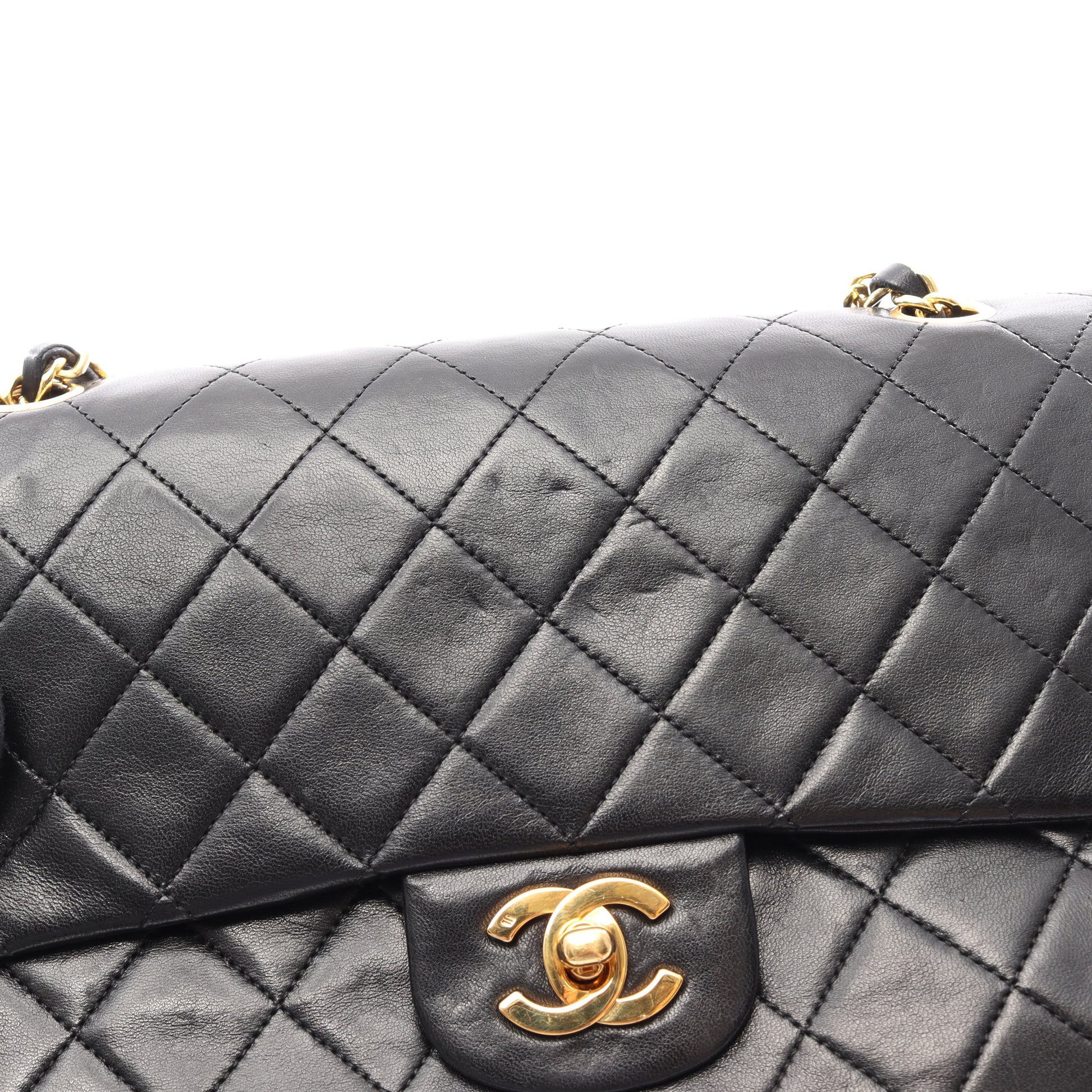 マトラッセ Wフラップ Wチェーンショルダーバッグ ラムスキン ブラック ゴールド金具 シャネル バッグ CHANEL
