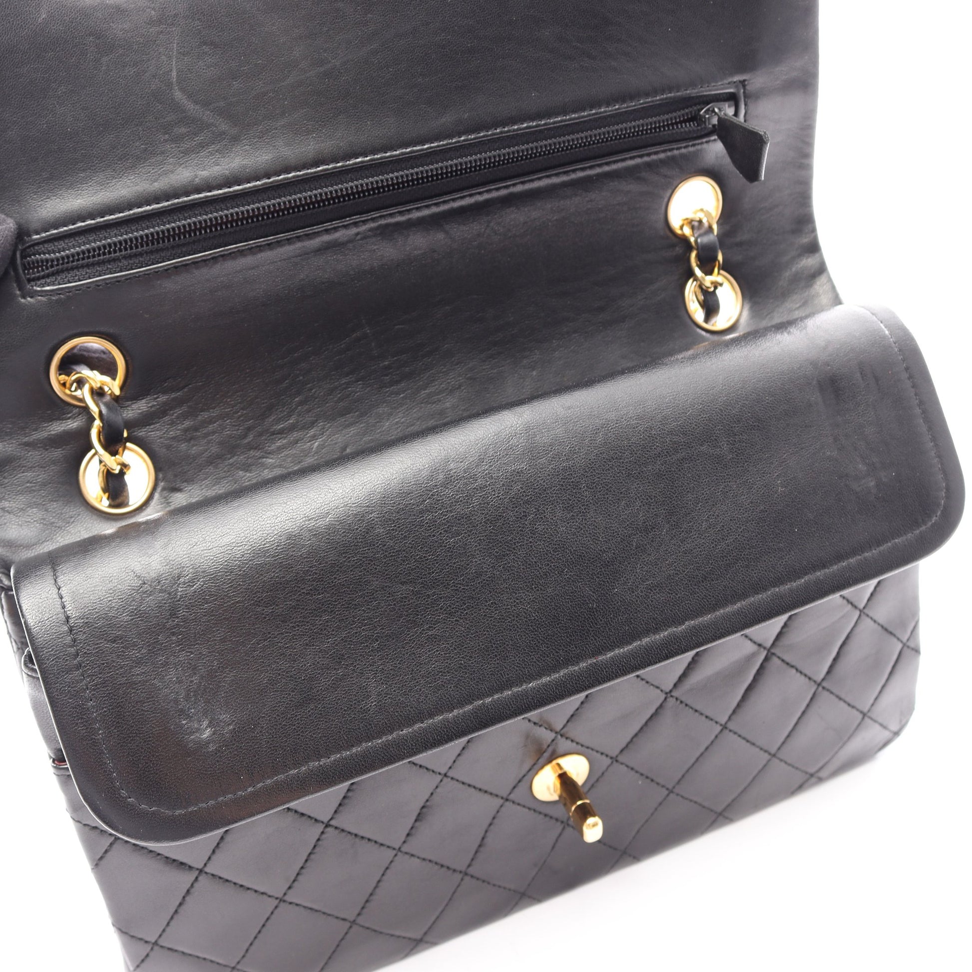 マトラッセ Wフラップ Wチェーンショルダーバッグ ラムスキン ブラック ゴールド金具 シャネル バッグ CHANEL