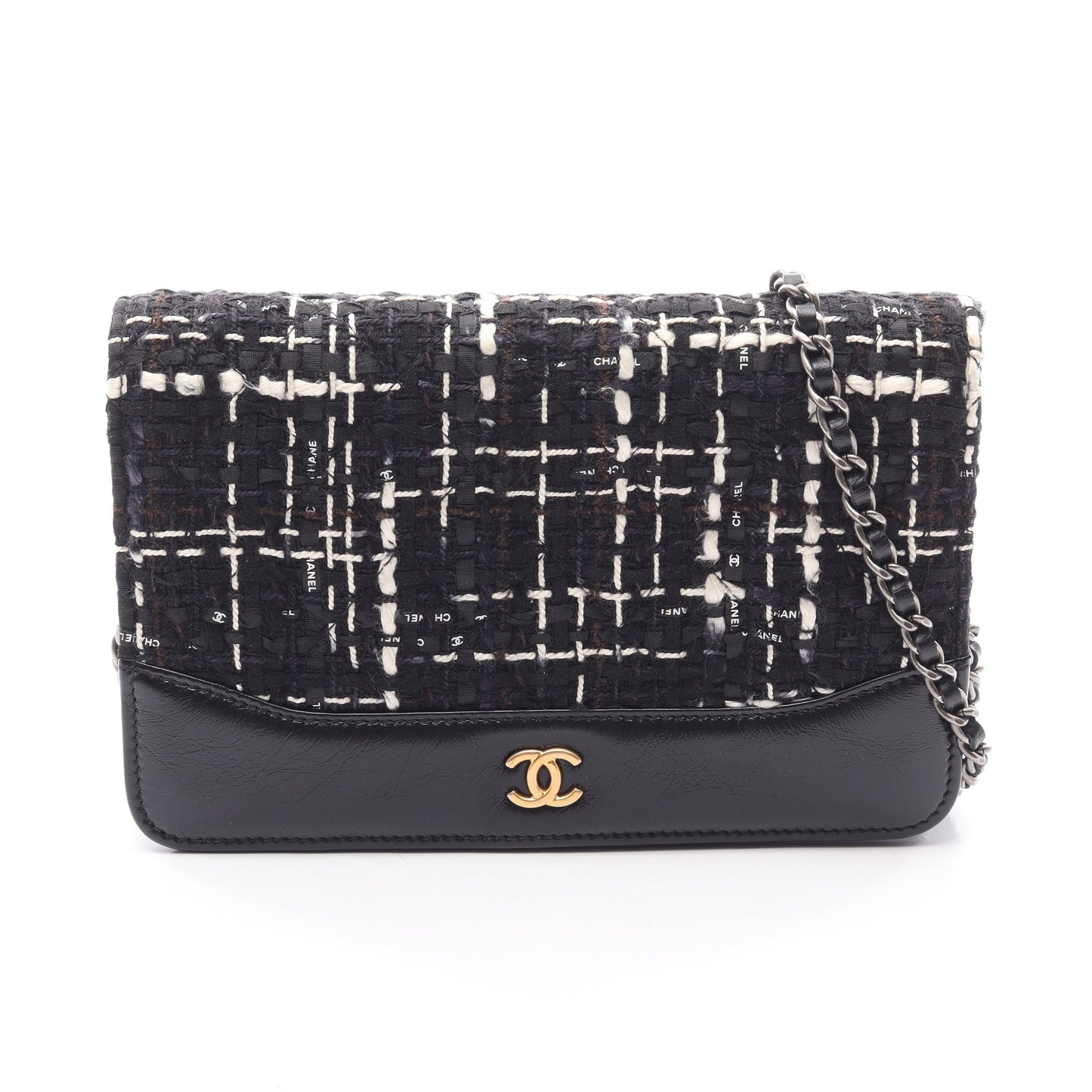 マトラッセ チェーンウォレット ツイード レザー ブラック ホワイト ゴールド金具 シャネル バッグ CHANEL