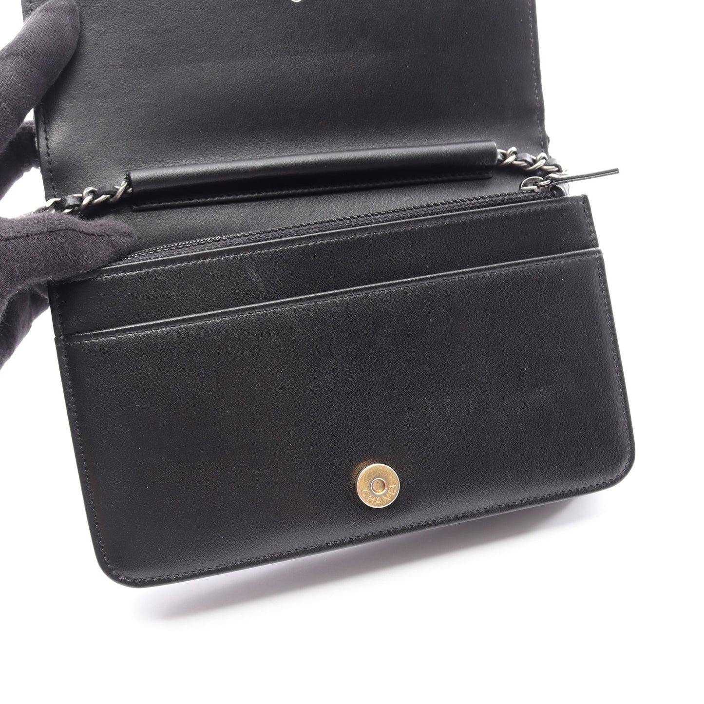 マトラッセ チェーンウォレット ツイード レザー ブラック ホワイト ゴールド金具 シャネル バッグ CHANEL