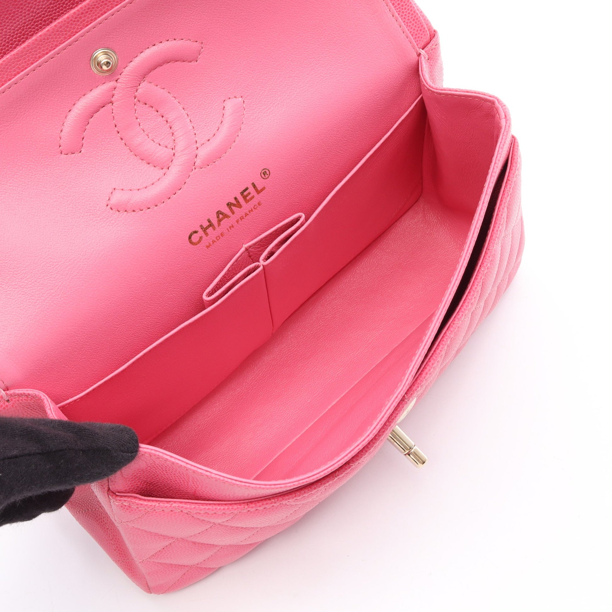 マトラッセ Wフラップ Wチェーンショルダーバッグ キャビアスキン ピンク ゴールド金具 シャネル バッグ CHANEL