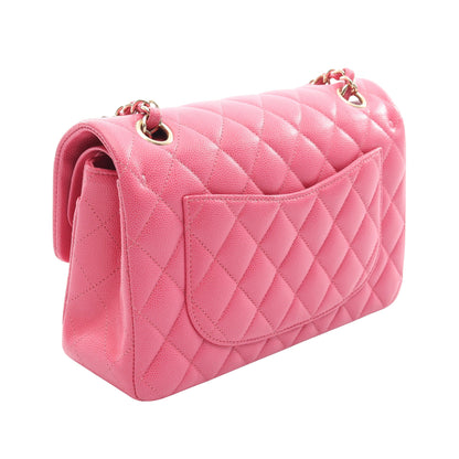 マトラッセ Wフラップ Wチェーンショルダーバッグ キャビアスキン ピンク ゴールド金具 シャネル バッグ CHANEL