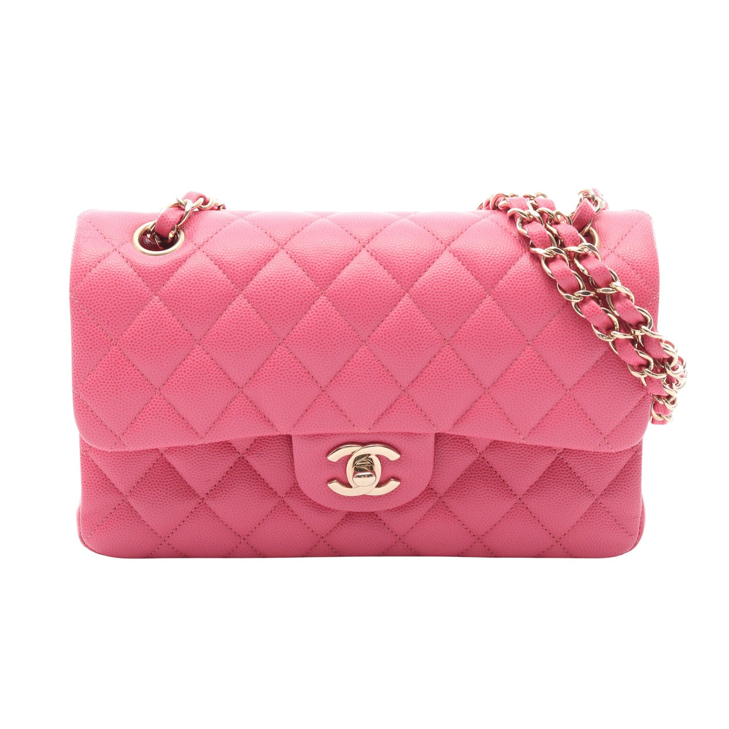 マトラッセ Wフラップ Wチェーンショルダーバッグ キャビアスキン ピンク ゴールド金具 シャネル バッグ CHANEL