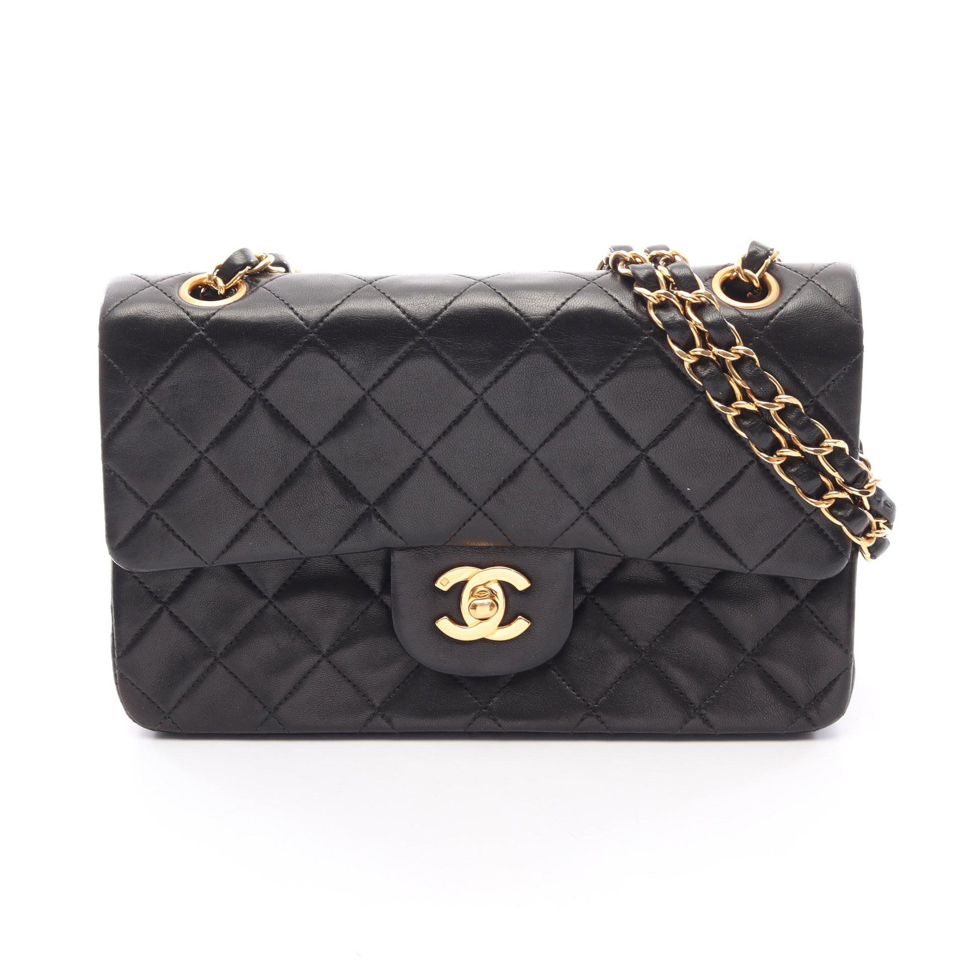 マトラッセ Wフラップ Wチェーンショルダーバッグ ラムスキン ブラック ゴールド金具 シャネル バッグ CHANEL