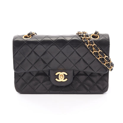 マトラッセ Wフラップ Wチェーンショルダーバッグ ラムスキン ブラック ゴールド金具 シャネル バッグ CHANEL