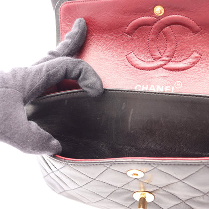 マトラッセ Wフラップ Wチェーンショルダーバッグ ラムスキン ブラック ゴールド金具 シャネル バッグ CHANEL