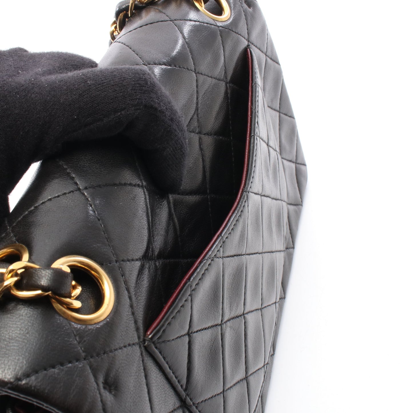 マトラッセ Wフラップ Wチェーンショルダーバッグ ラムスキン ブラック ゴールド金具 シャネル バッグ CHANEL