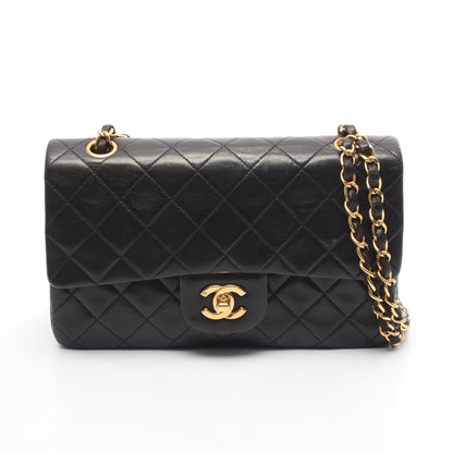 マトラッセ Wフラップ Wチェーンショルダーバッグ ラムスキン ブラック ゴールド金具 シャネル バッグ CHANEL