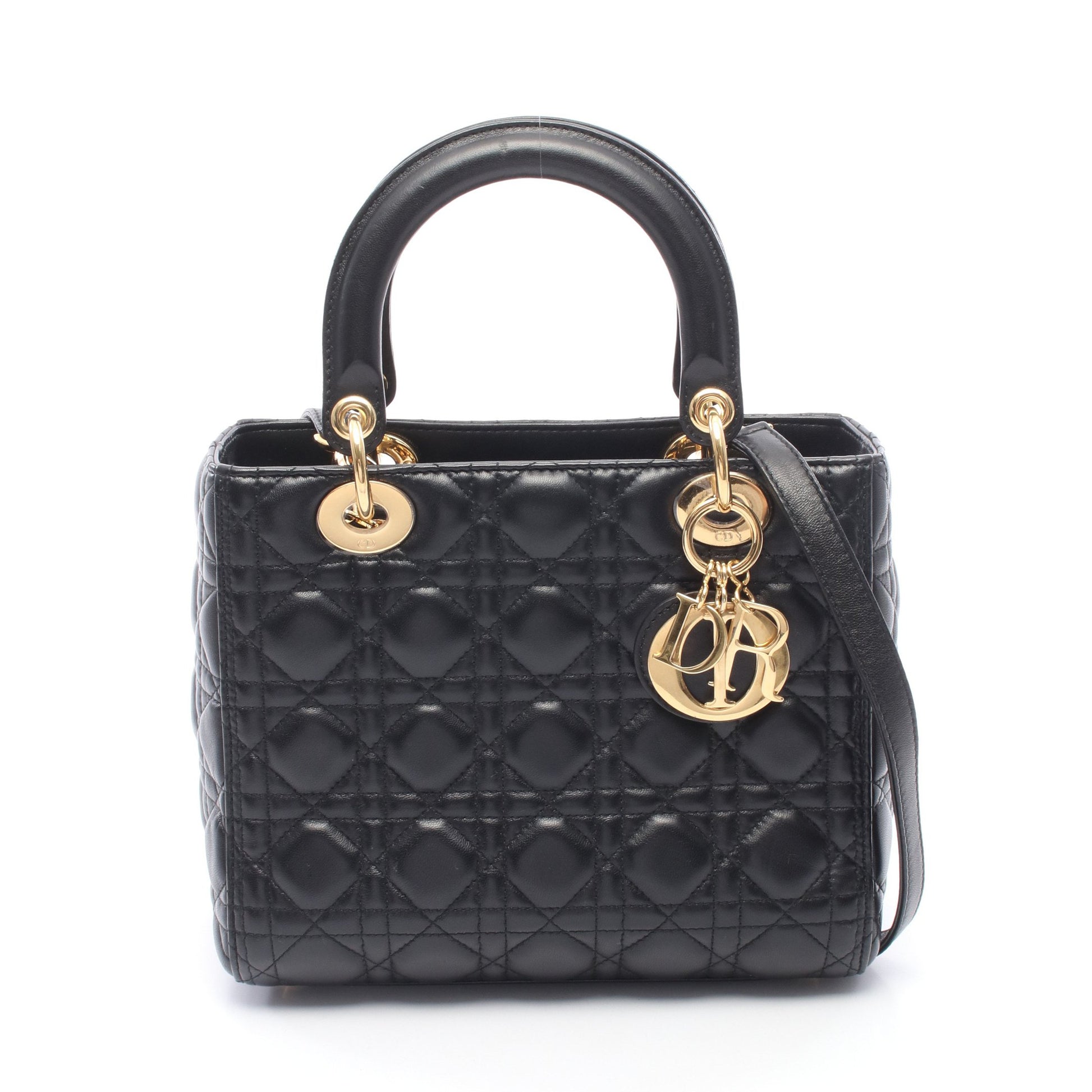 LADY DIOR レディディオール 2WAY ハンドバッグ レザー ブラック クリスチャンディオール バッグ Christian Dior