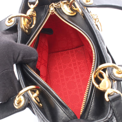 LADY DIOR レディディオール 2WAY ハンドバッグ レザー ブラック クリスチャンディオール バッグ Christian Dior