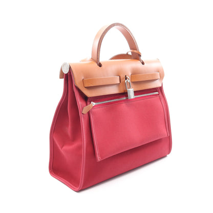エールバッグジップPM ルビー ナチュラル 2WAY ハンドバッグ トワルオフィシエ ヴァッシュハンター レッド ライトブラウン シルバー金具 T刻印 エルメス バッグ HERMES