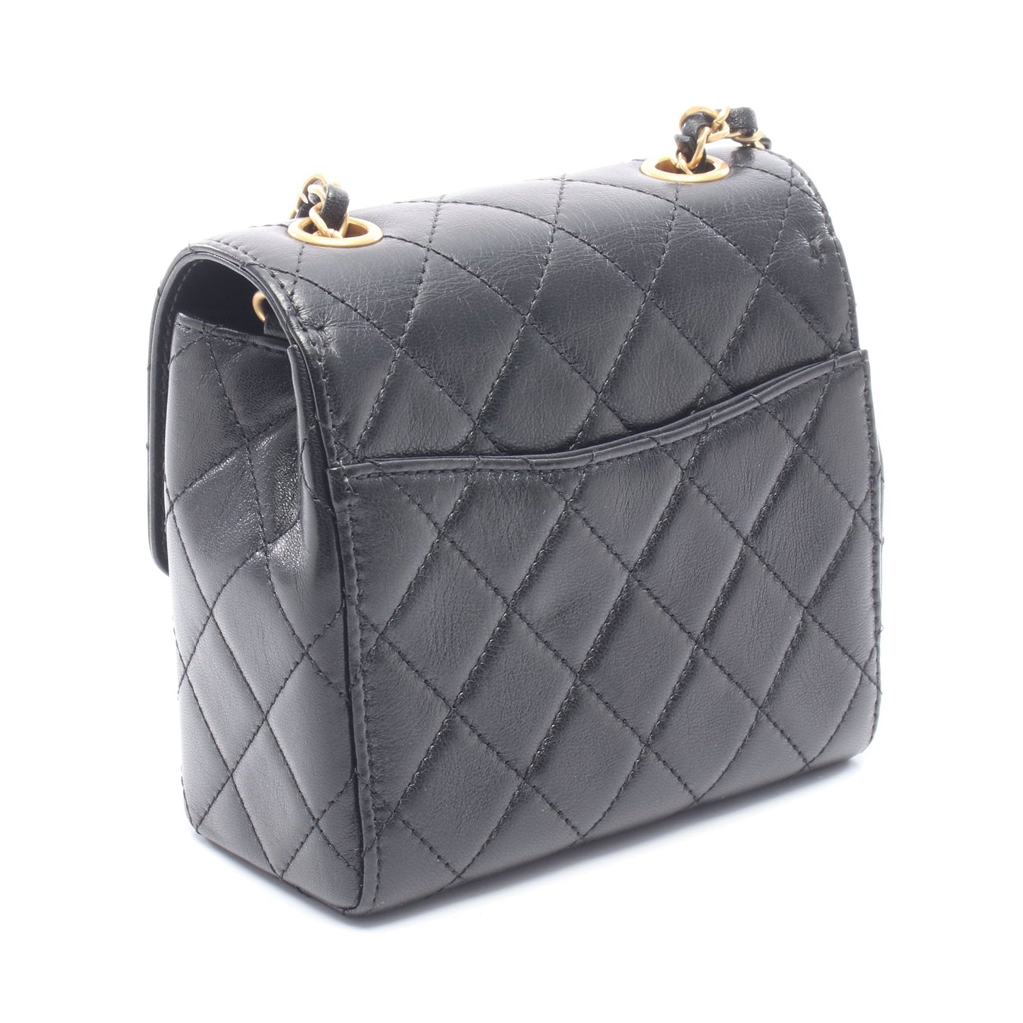 マトラッセ スモールフラップ チェーンショルダーバッグ レザー ブラック ゴールド金具 シャネル バッグ CHANEL
