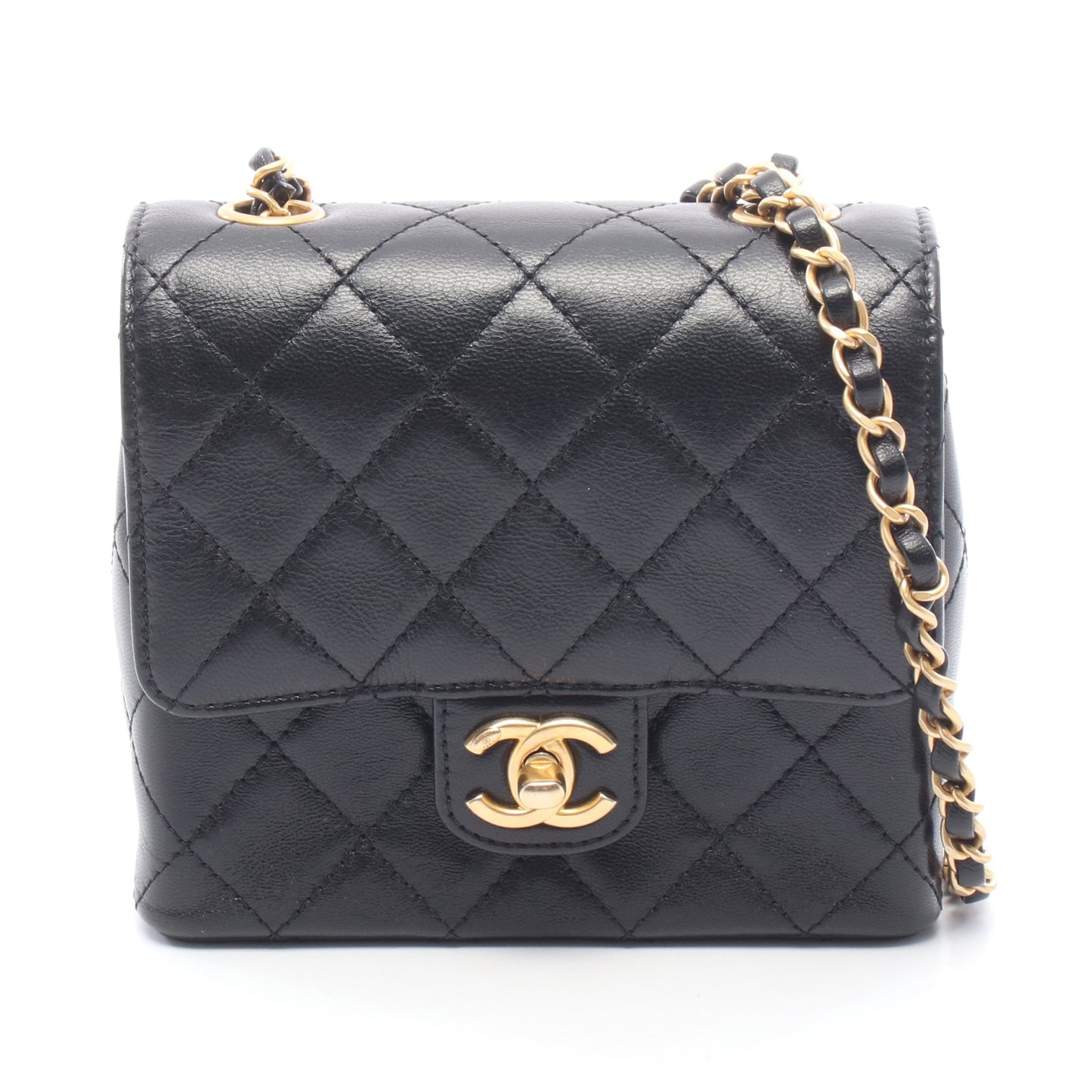 マトラッセ スモールフラップ チェーンショルダーバッグ レザー ブラック ゴールド金具 シャネル バッグ CHANEL