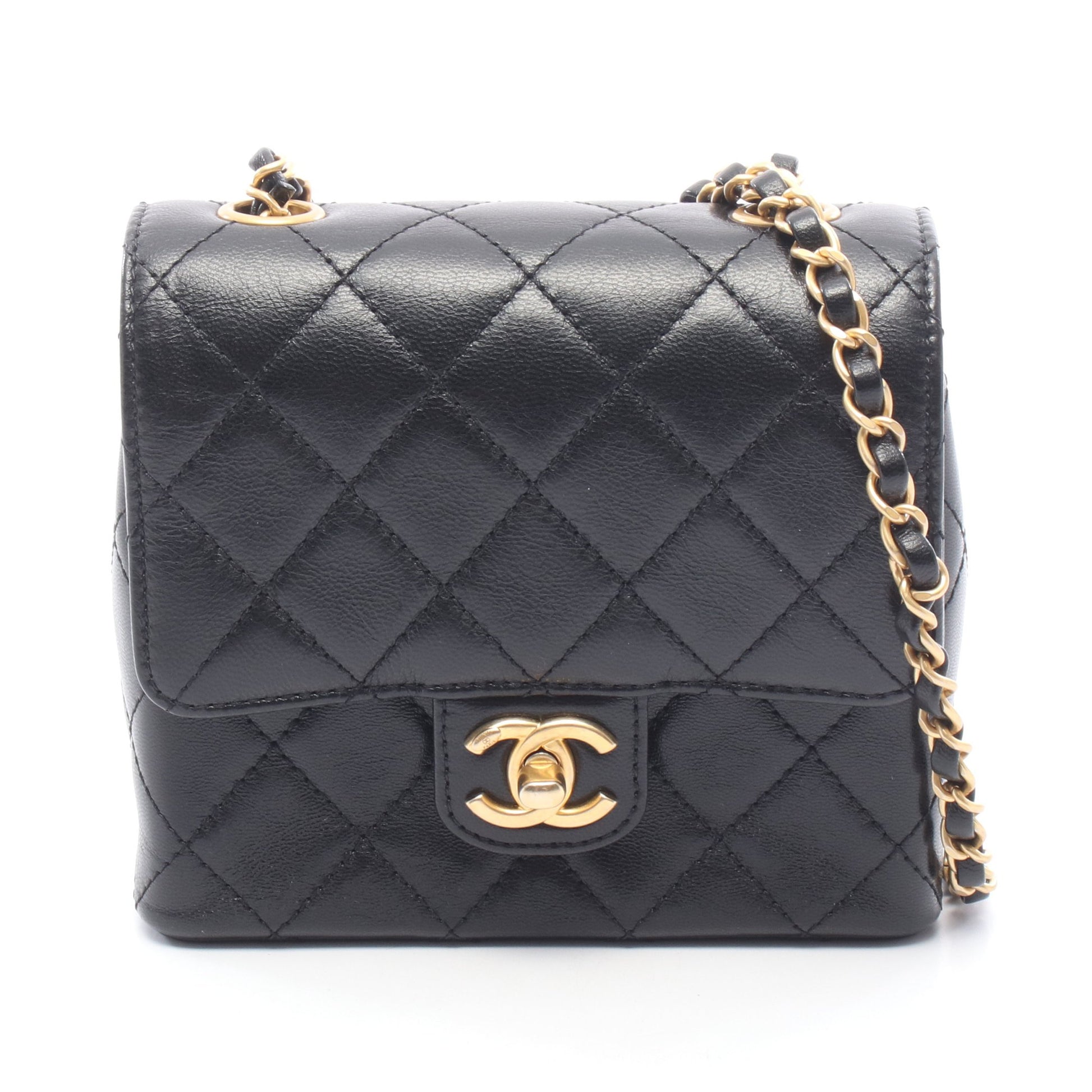 マトラッセ スモールフラップ チェーンショルダーバッグ レザー ブラック ゴールド金具 シャネル バッグ CHANEL
